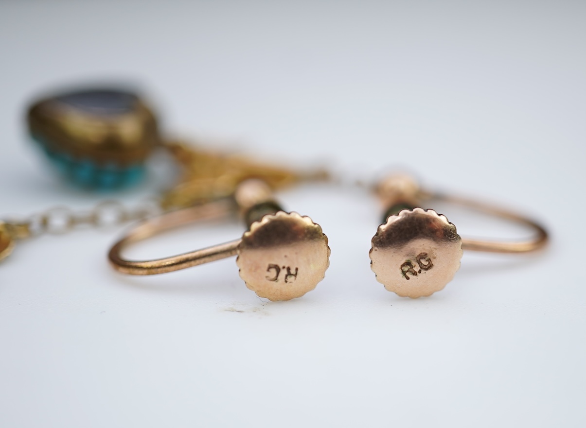 A pair of turquoise locket earrings, mid 19th century and later